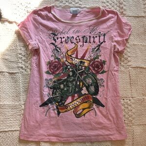 Y2K Emma J Light Pink Rebel in Spirit Mcbling Baby Tee Size Large